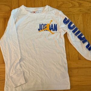 Jordan White Long-Sleeve Tee with Blue and Gold Logo